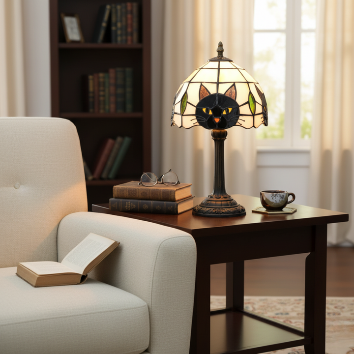 Lámpara barroca retro con gato negro