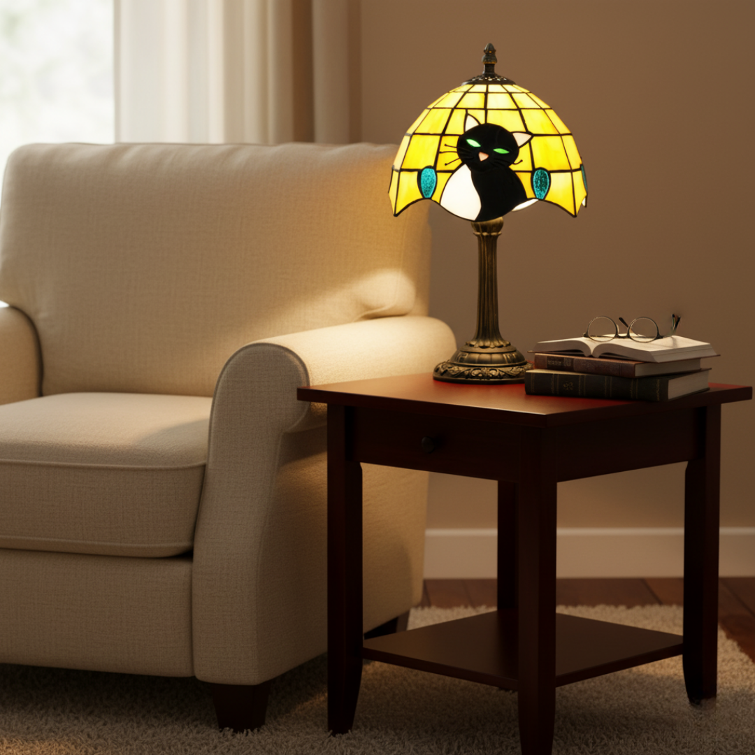 Lámpara barroca real con gato negro