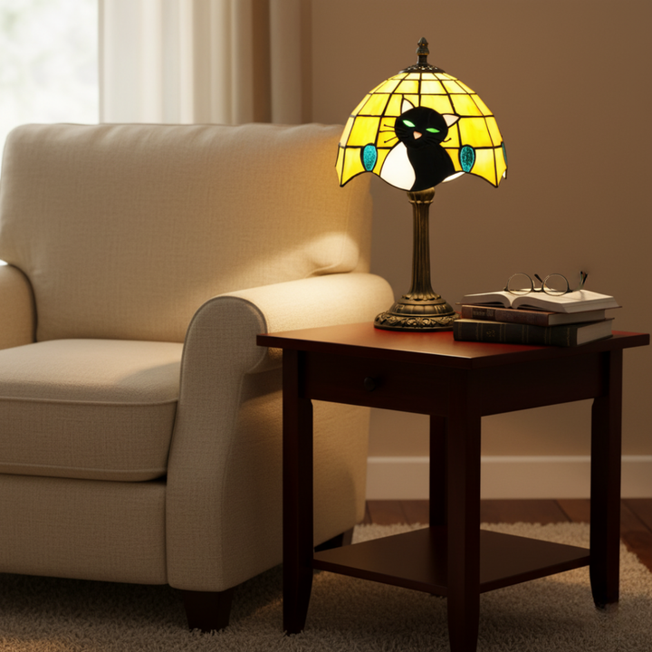 Lámpara barroca real con gato negro