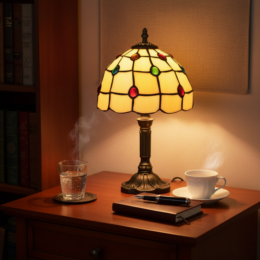 Lámpara de mesa Art Déco de vidrio teñido