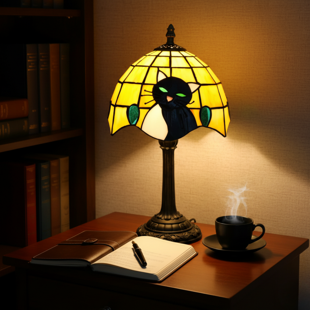 Lámpara barroca real con gato negro